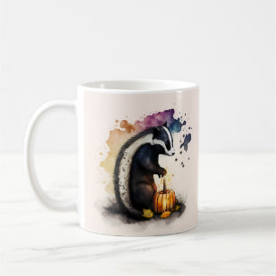 Taza De Café Halloween de calabaza de zorrillo acuarela