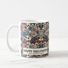 Taza De Café Halloween de cráneos y flores