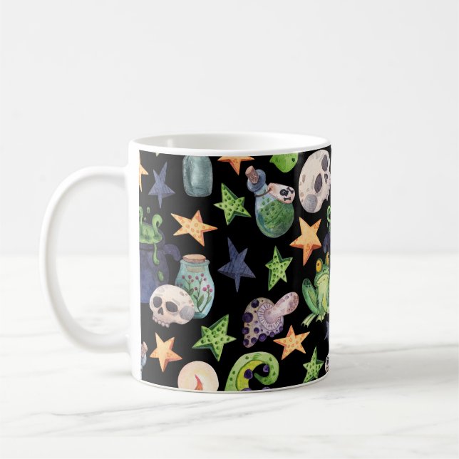 Taza De Café Halloween de fantasía: Patrón oscuro dibujado a ma (Izquierda)