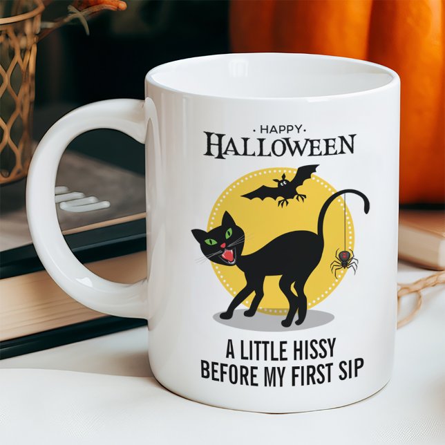 Taza De Café Halloween de la araña de gato negro espeluznante (Subido por el creador)