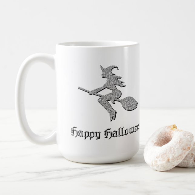 Taza De Café Halloween de la Bruja Voladora de Plata (Con donut)