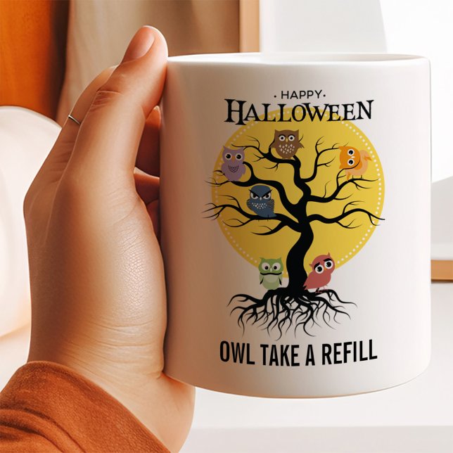 Taza De Café Halloween de la familia Spooky Owls (Subido por el creador)