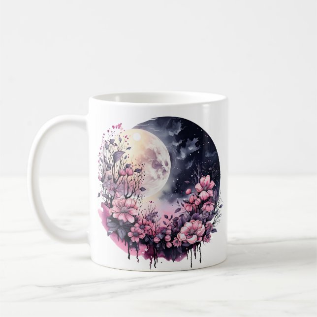 TAZA DE CAFÉ HALLOWEEN DE LA LUNA DE FLORAL ROSA (Izquierda)