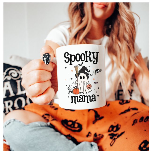 Taza De Café Halloween de mamá espantada - Fantasma, gato y cal (Subido por el creador)
