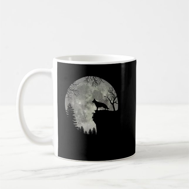 Taza De Café Halloween De Pastor Alemán Y Luna (Izquierda)