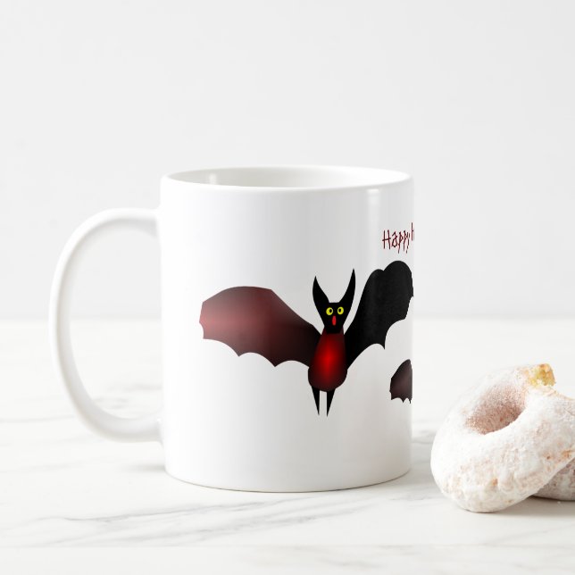 Taza De Café Halloween de tres murciélagos voladores (Con donut)