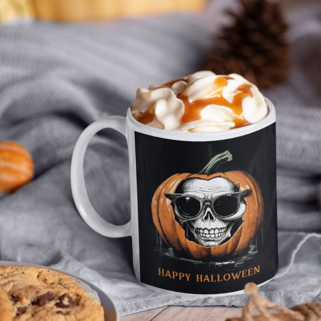 Taza De Café Halloween del cráneo deslumbrante de Jack O' Lante (Subido por el creador)