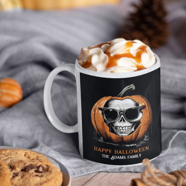 Taza De Café Halloween del cráneo deslumbrante de Jack O' Lante (Subido por el creador)