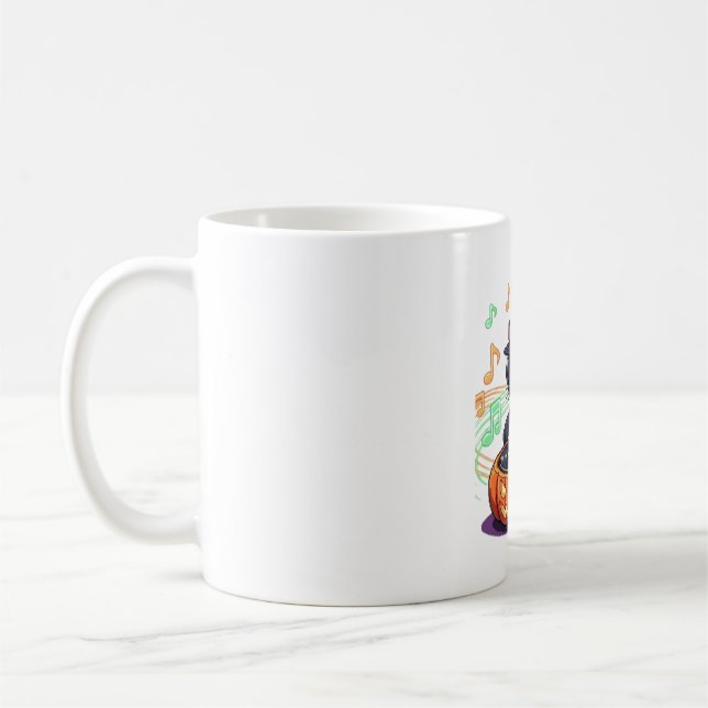 Taza De Café Halloween del gato Dj camiseta sobredimensionada (Izquierda)