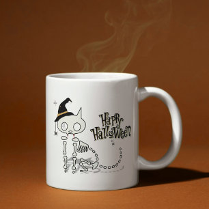 Taza De Café Halloween del gato esqueleto y las arañas fantasma