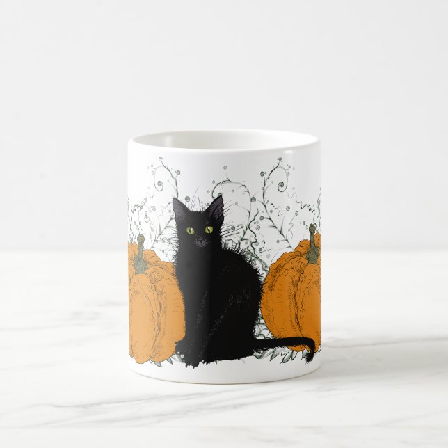 Taza De Café Halloween del Gato negro caprichoso y las calabaza (Centro)