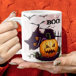 Taza De Café Halloween del gato negro y Jack o' Lantern