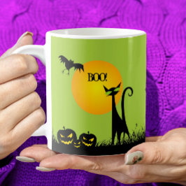 Taza De Café Halloween del gato negro y los murciélagos