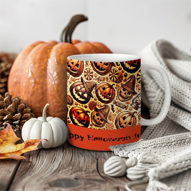 Taza De Café Halloween desea estilo naranja marrón (Subido por el creador)