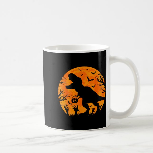 Taza De Café Halloween Dinosaur T Rex With Pumpkin Dinosaur Hal (Derecha)