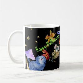 Taza De Café Halloween Diversión Purple Witch Flying Broom Gree