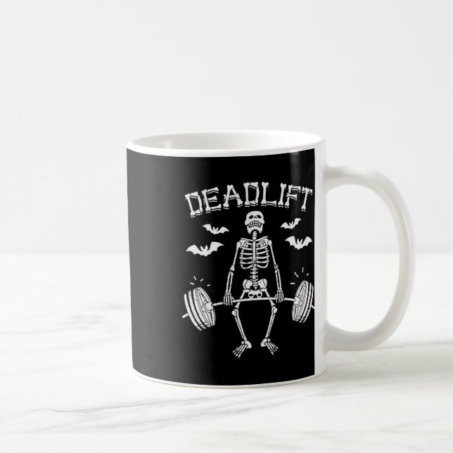 Taza De Café Halloween divertida dice Skeleton Barbell Gym Work (Derecha)