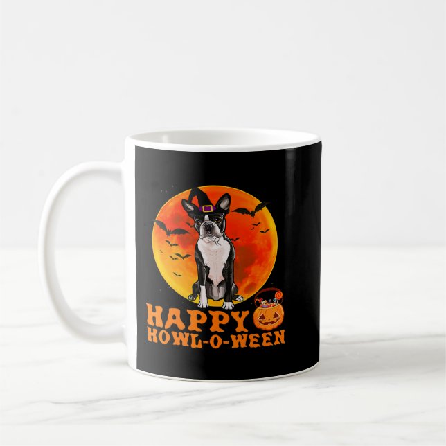Taza De Café Halloween divertido del perro de Boston Terrier (Izquierda)