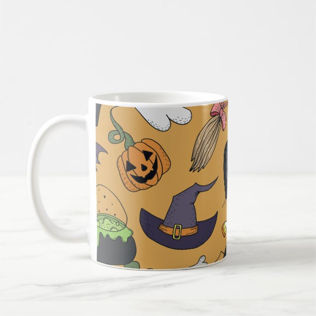 Taza De Café Halloween Doodle Objects Seless Pattern (Izquierda)