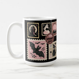 Taza De Café Halloween en rosado estampado de gatos en calabaza
