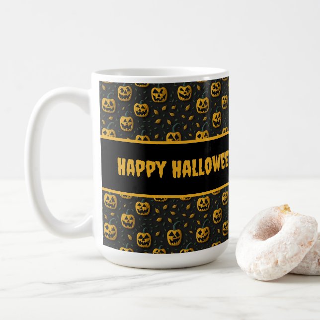 Taza De Café Halloween espeluznante calabaza personalizado cont (Con donut)