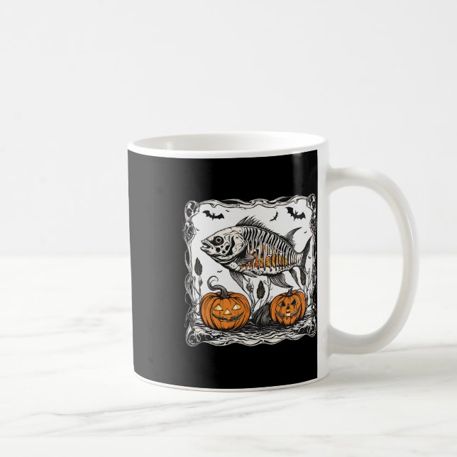 Taza De Café Halloween Fish Skeleton Funny Spooky Fish Bone Gra (Derecha)