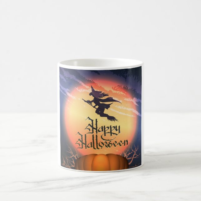 Taza De Café Halloween Flying Witch Broom Pumpkin Coffee Mug (Centro)