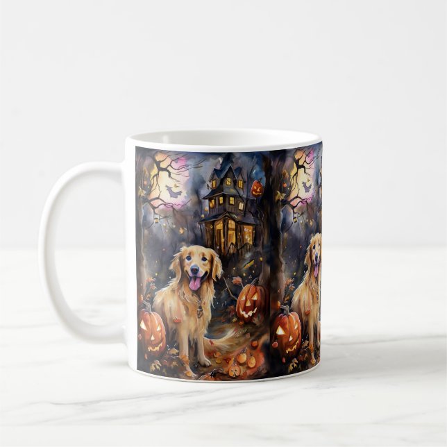 Taza De Café Halloween Golden Retriever con calabazas aterrador (Izquierda)