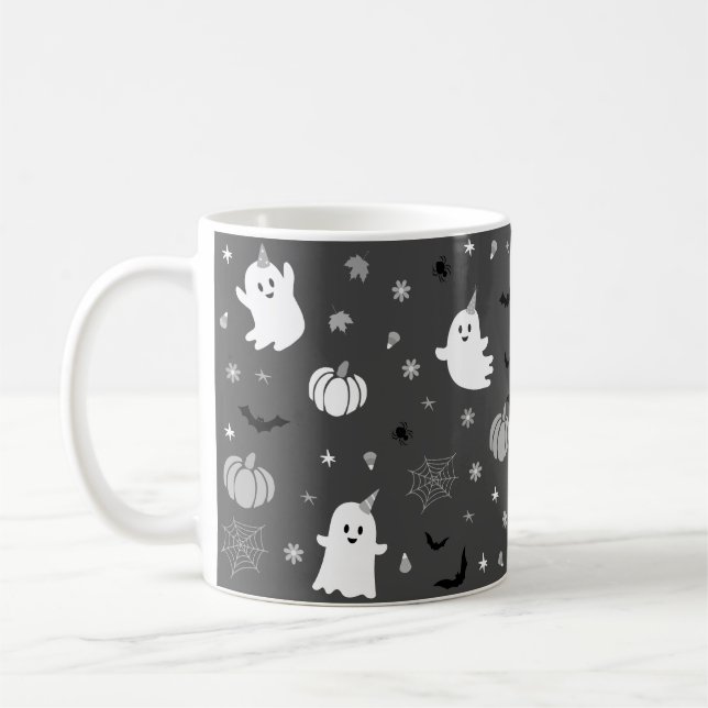 Taza De Café Halloween Gray Sombrío Fantasma Oscuro (Izquierda)
