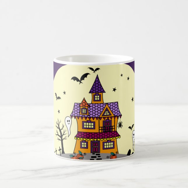 Taza De Café Halloween Hauned House Black Bat Full Moon Ghost (Centro)
