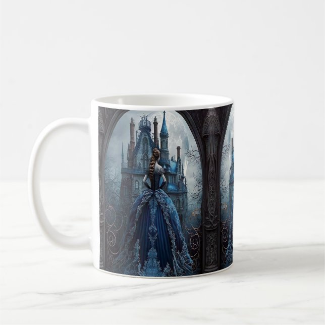 Taza De Café Halloween Hauned House Blue Night Scary (Izquierda)
