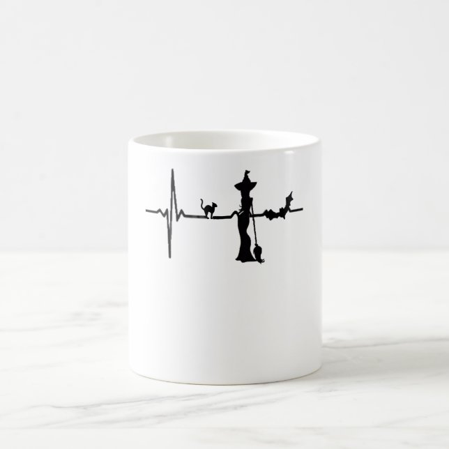 Taza De Café Halloween Heart Beat Black Cat and Bat (Centro)