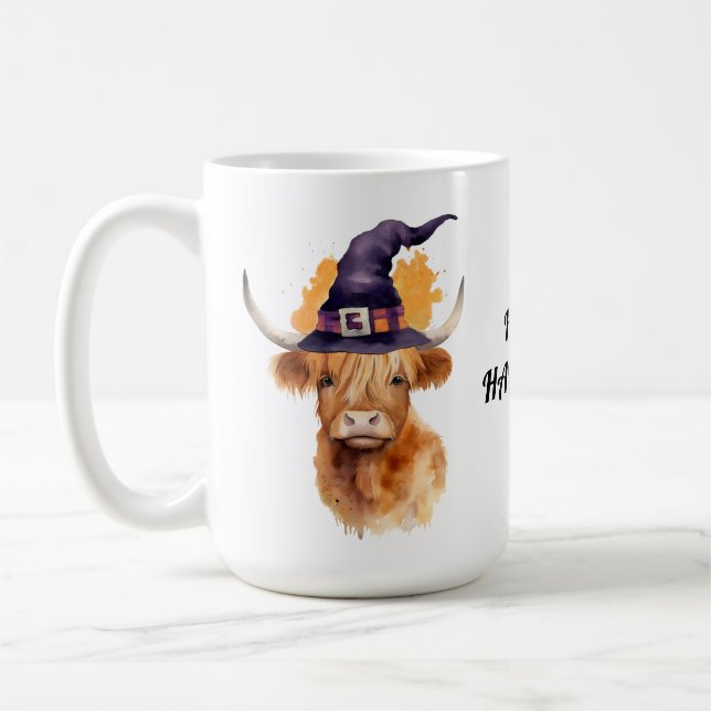 Taza De Café Halloween Highland Cow 15 oz Classic Mug (Izquierda)