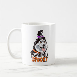 Taza De Café Halloween Husky Dog, una acuarela de fantasía posi