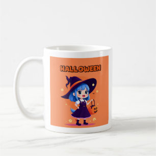 Taza De Café Halloween Kawaii Witch Mug – Blue Hair Pumpkin