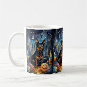 Taza De Café Halloween Kelpie Australiano Con Calabazas Espeluz