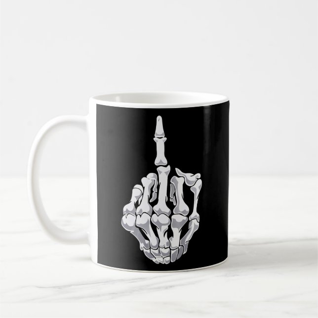 Taza De Café Halloween Middle Finger Skeleton Hand Skull (Izquierda)