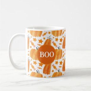 Taza De Café Halloween Monograma Calabaza