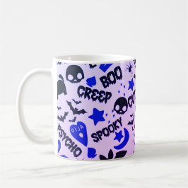 Taza De Café Halloween morado, azul y negro lindo y divertido
