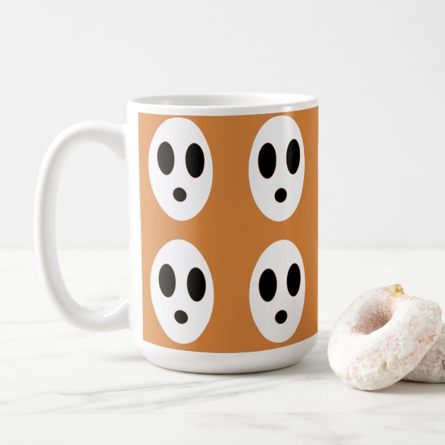 Taza De Café Halloween Naranja blanco fantasma (Con donut)