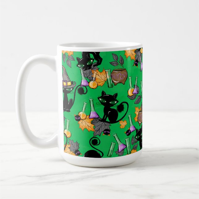 TAZA DE CAFÉ HALLOWEEN NEGRO ADORABLE CON OJOS VERDES (Izquierda)