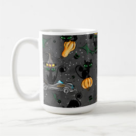 TAZA DE CAFÉ HALLOWEEN NEGRO ADORABLE CON OJOS VERDES
