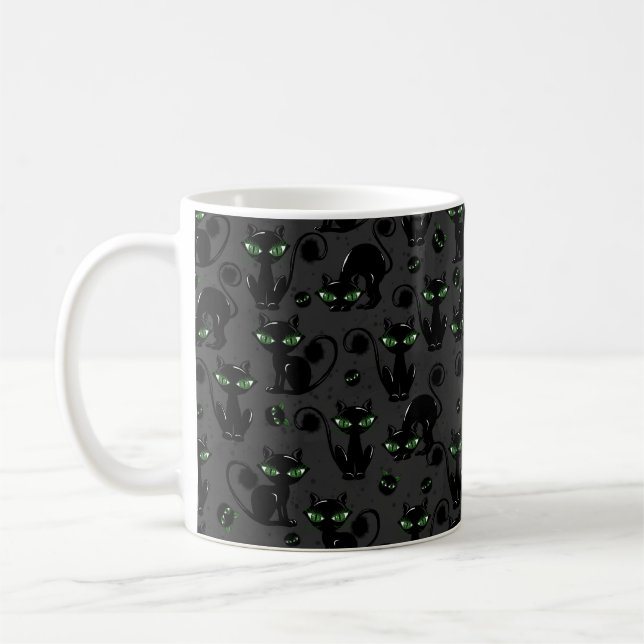 TAZA DE CAFÉ HALLOWEEN NEGRO ADORABLE CON OJOS VERDES (Izquierda)