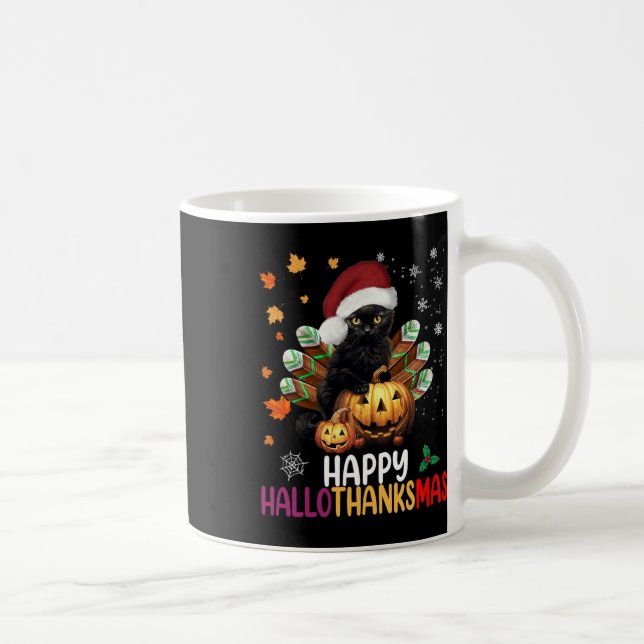 Taza De Café Halloween Negro Gato Feliz Hallothanksmas Feliz Fe (Derecha)