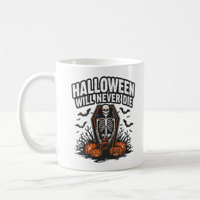 Taza De Café Halloween nunca morirá - Espantador diseño de horr (Izquierda)