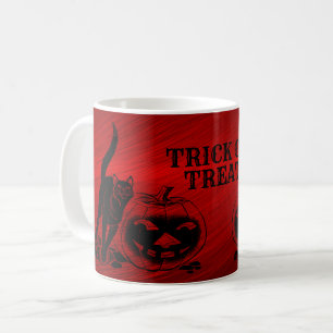 Taza De Café Halloween Party Evil Black Cat Pumpkin Red Scary