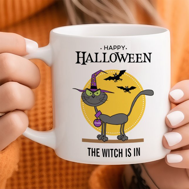 Taza De Café Halloween, Personalizable de gatos malicioso (Subido por el creador)