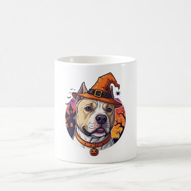 Taza De Café Halloween Pitbull Witch - Spooky Dog Costume (Centro)