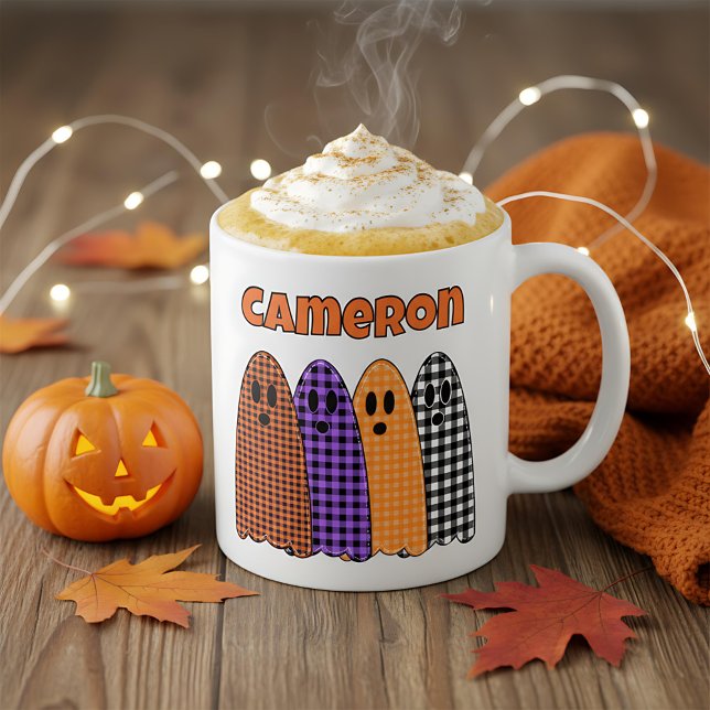 Taza De Café Halloween Plaid Gingham Ghosts (Subido por el creador)