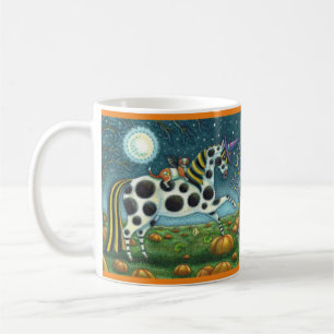Taza De Café HALLOWEEN PONY Y BAT CAT Whimsical Horse
